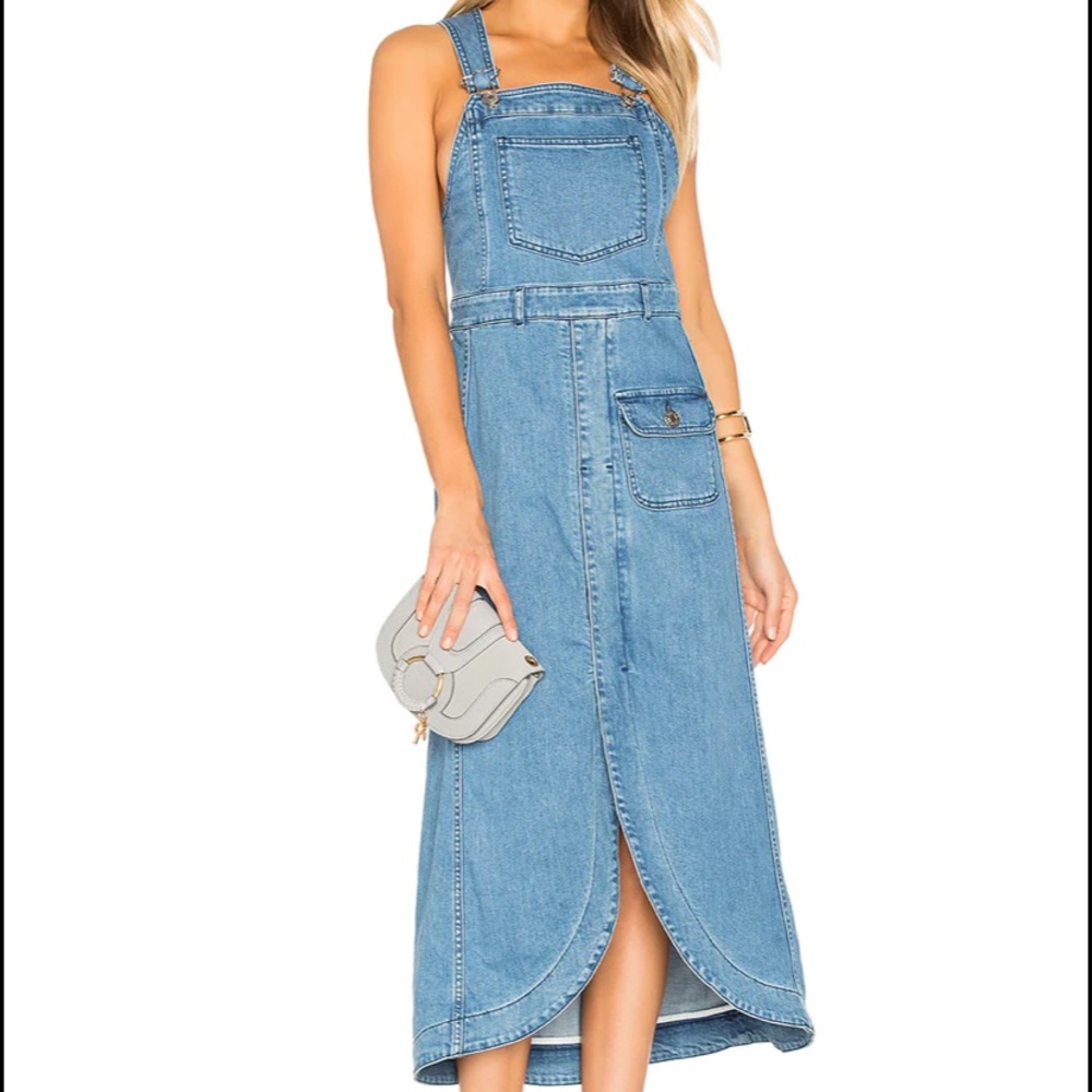 See by Chloe denim washed overall midi dress